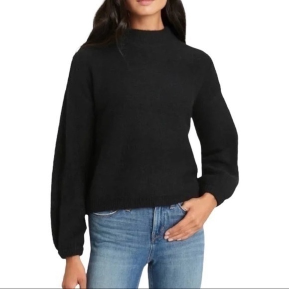 BANANA REPUBLIC balloon sleeves Wool Alpaca Blend‎ Black Mock Neck Sweater XS - Picture 1 of 12